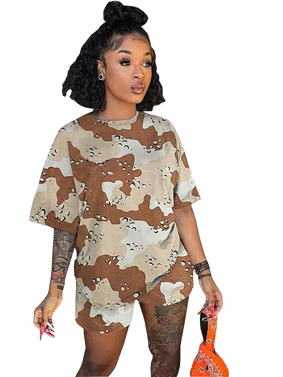 Casual Camouflage Two-Piece Set for Women