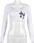 Trendy Women's U-Neck Cropped Long Sleeve Top