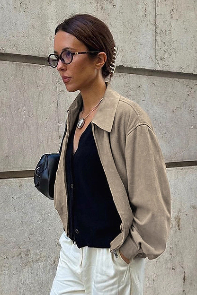 Suede Jacket for Women in Khaki