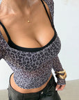 Leopard Print Long Sleeve Slim Top