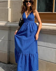 Sexy Blue V-Neck Sleeveless Dress for Women