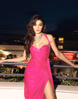 Heart Neck High Split Ruffled Halter Dress