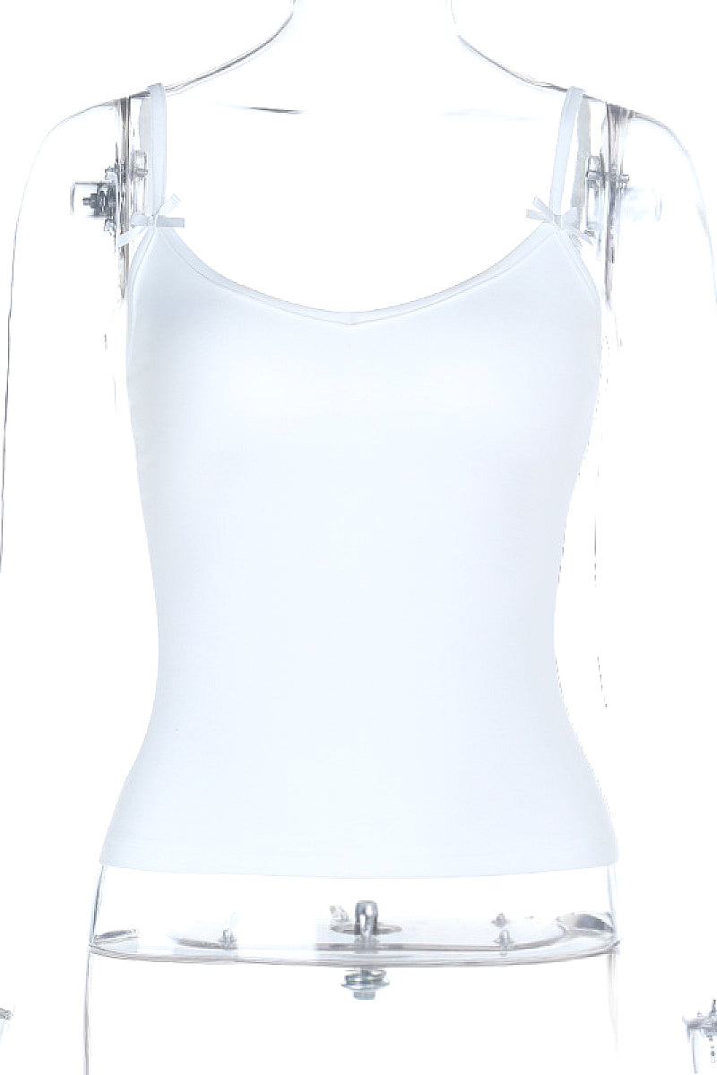 Solid Color Bow Tie Slim Fit Camisole Top