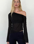 Fashionable Casual Sheer Shoulder Long Sleeve Top
