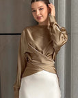 French Design Satin Round Neck Top for Women