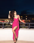 Heart Neck High Split Ruffled Halter Dress