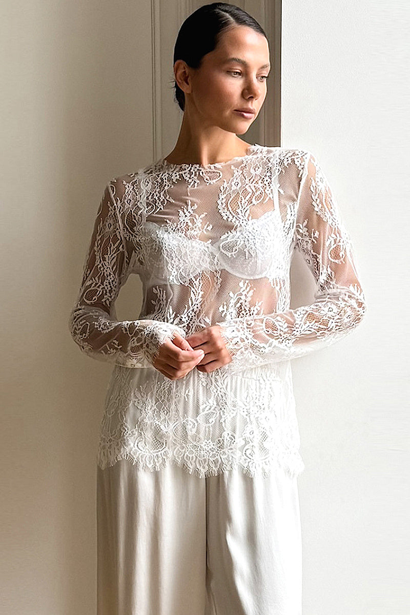 French Style Sheer Lace Top for Women