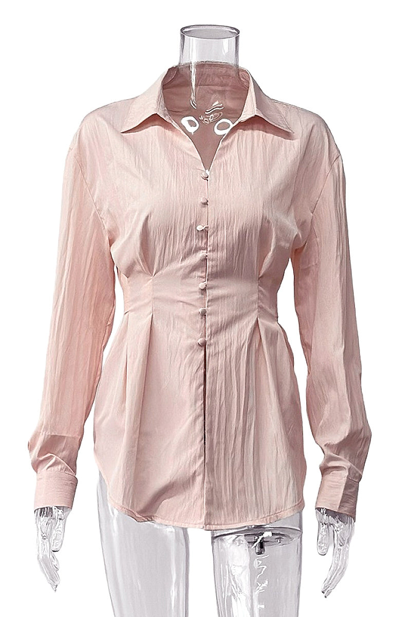 SHEIN Autumn Long Sleeve V-Neck Button Shirt