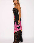 Chic Strapless Lace Trim Printed Dress