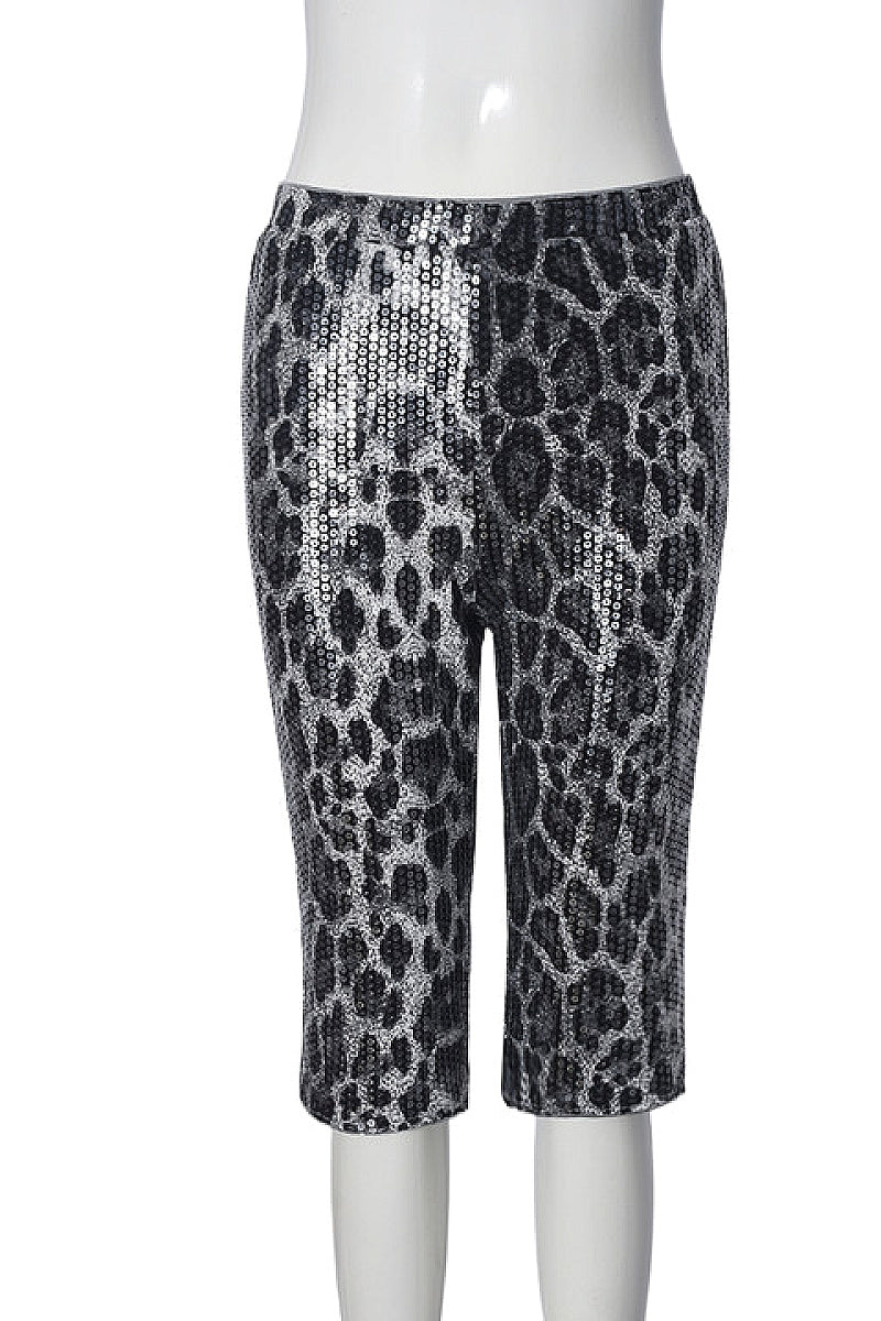 Trendy Sequin Leopard Print Elastic Waist Shorts