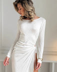 French Style White Round Neck Dress for Women