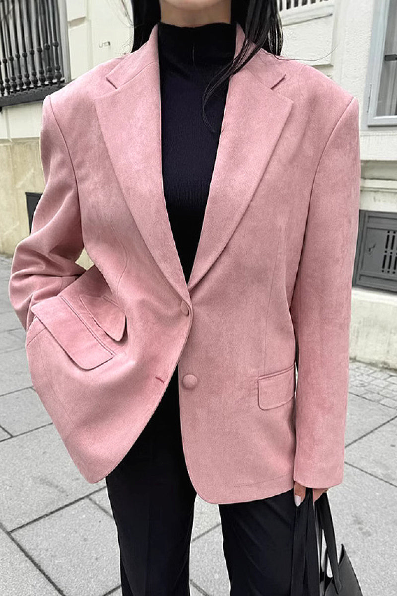 Pink Loose Suede Casual Blazer for Women