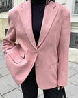 Pink Loose Suede Casual Blazer for Women