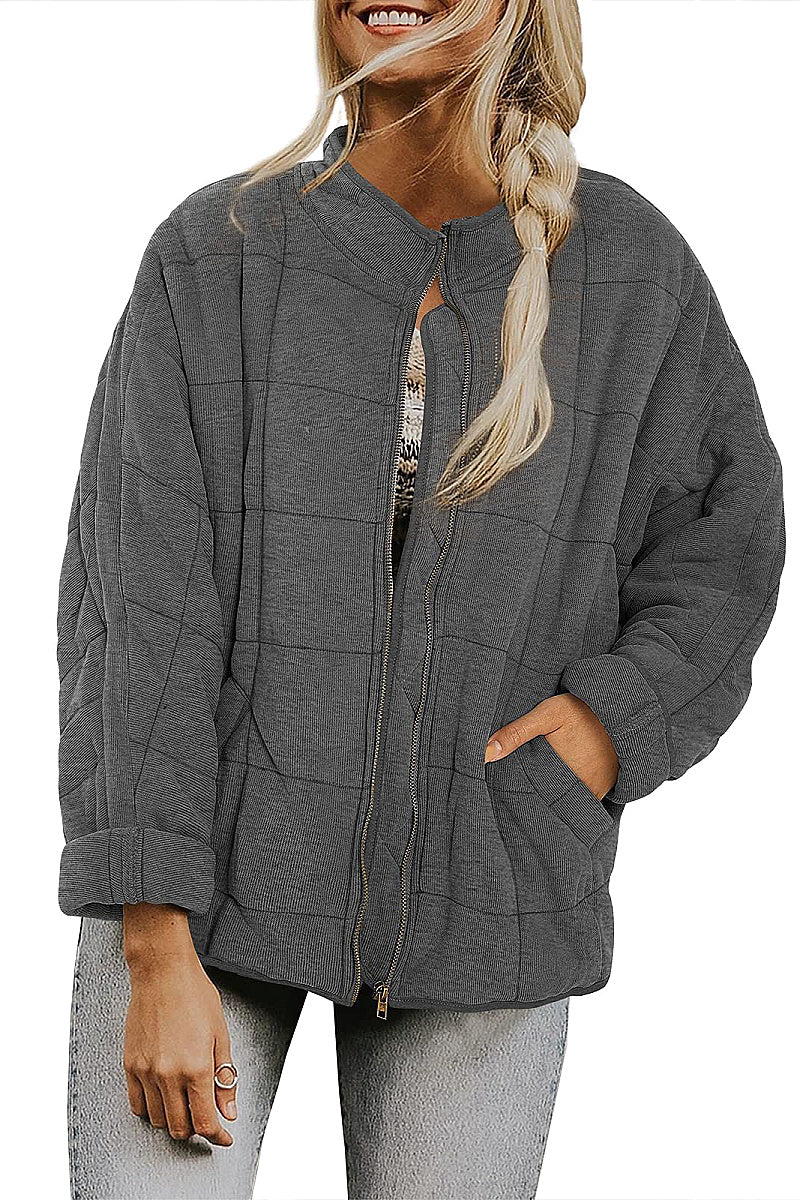 Solid Color Stand Collar Cotton Jacket for Women
