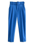 Casual High Waist Straight Leg Pants with Belt