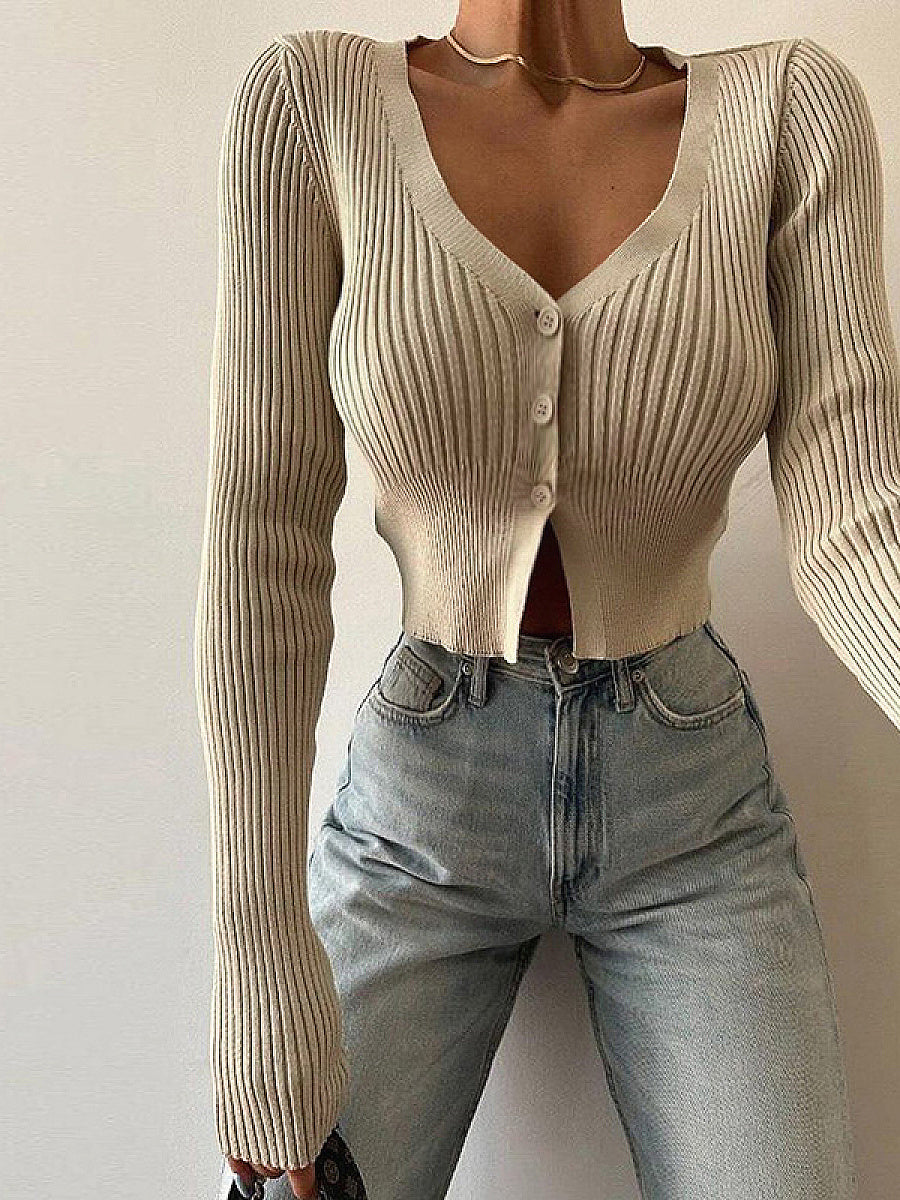 Stylish Deep V-Neck Long Sleeve Cardigan