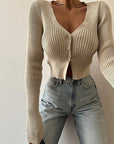 Stylish Deep V-Neck Long Sleeve Cardigan