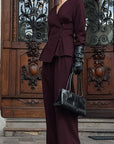 Chic Two-Piece Suit Set in Burgundy