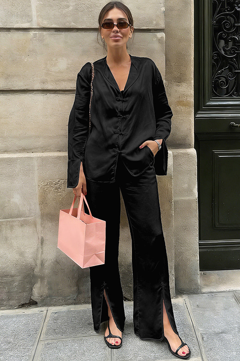 Fashion Casual Set with V-Neck Cardigan and Long Pants