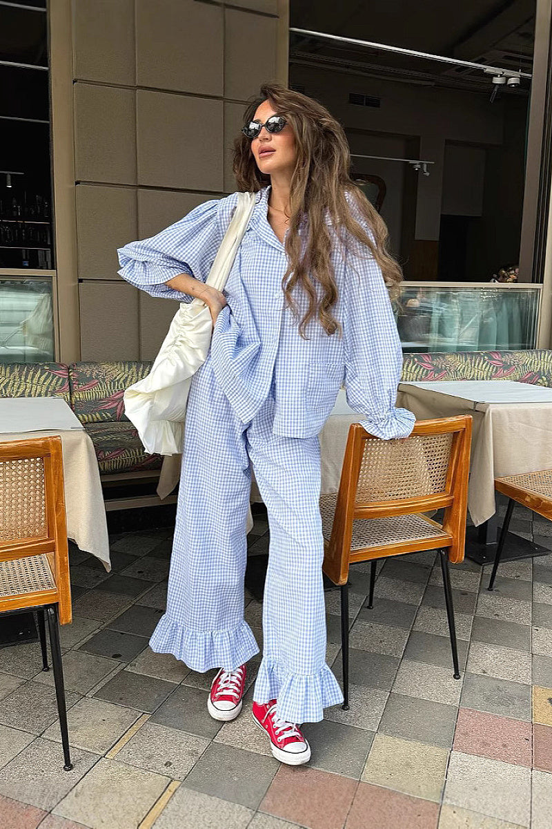 Autumn New Plaid Ruffle Casual Set for Women