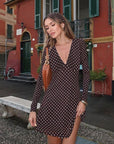 V-Neck Polka Dot Long Sleeve Dress