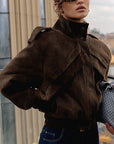 Winter New Brown Motorcycle Jacket for Women