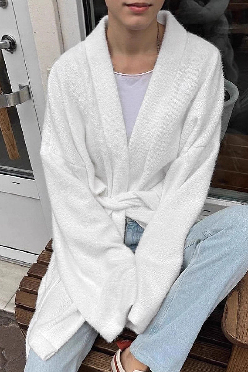 French Style V-Neck Tie Coat for Women