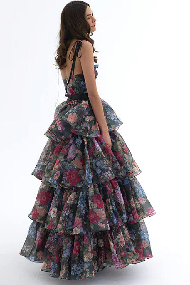 Stylish Floral Print Strapless Dress Set