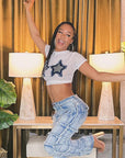 Trendy Summer Star Print Cropped T-Shirt