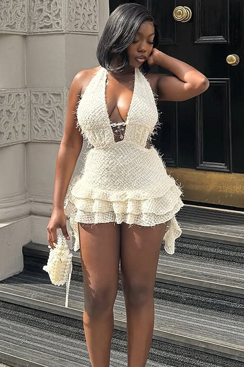 V-Neck Hollow Out Mini Dress with Tie Back