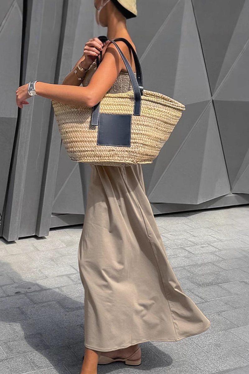 Elegant Strapless A-Line Dress in Khaki