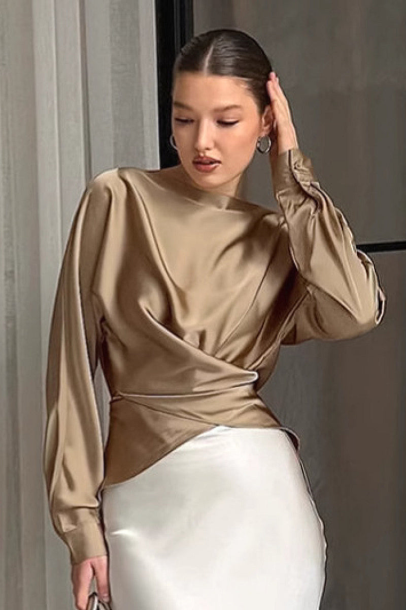 French Design Satin Round Neck Top for Women