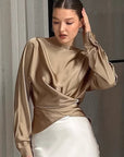 French Design Satin Round Neck Top for Women
