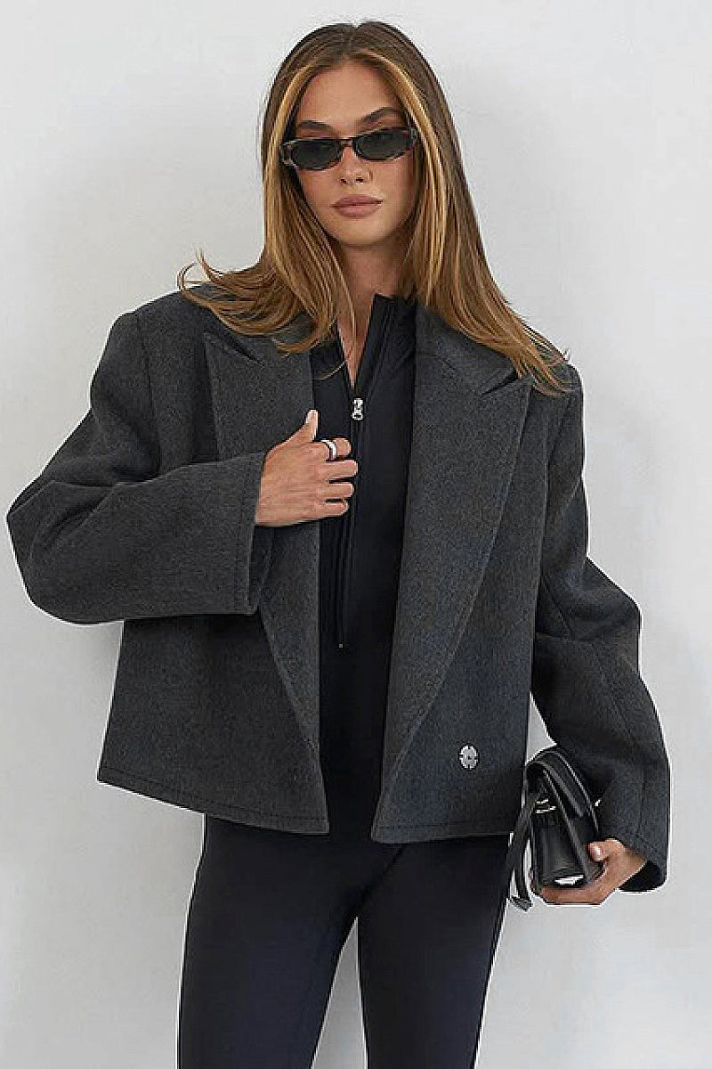 Vintage Grey Short Sleeve Blazer for Women