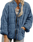 Solid Color Stand Collar Cotton Jacket for Women