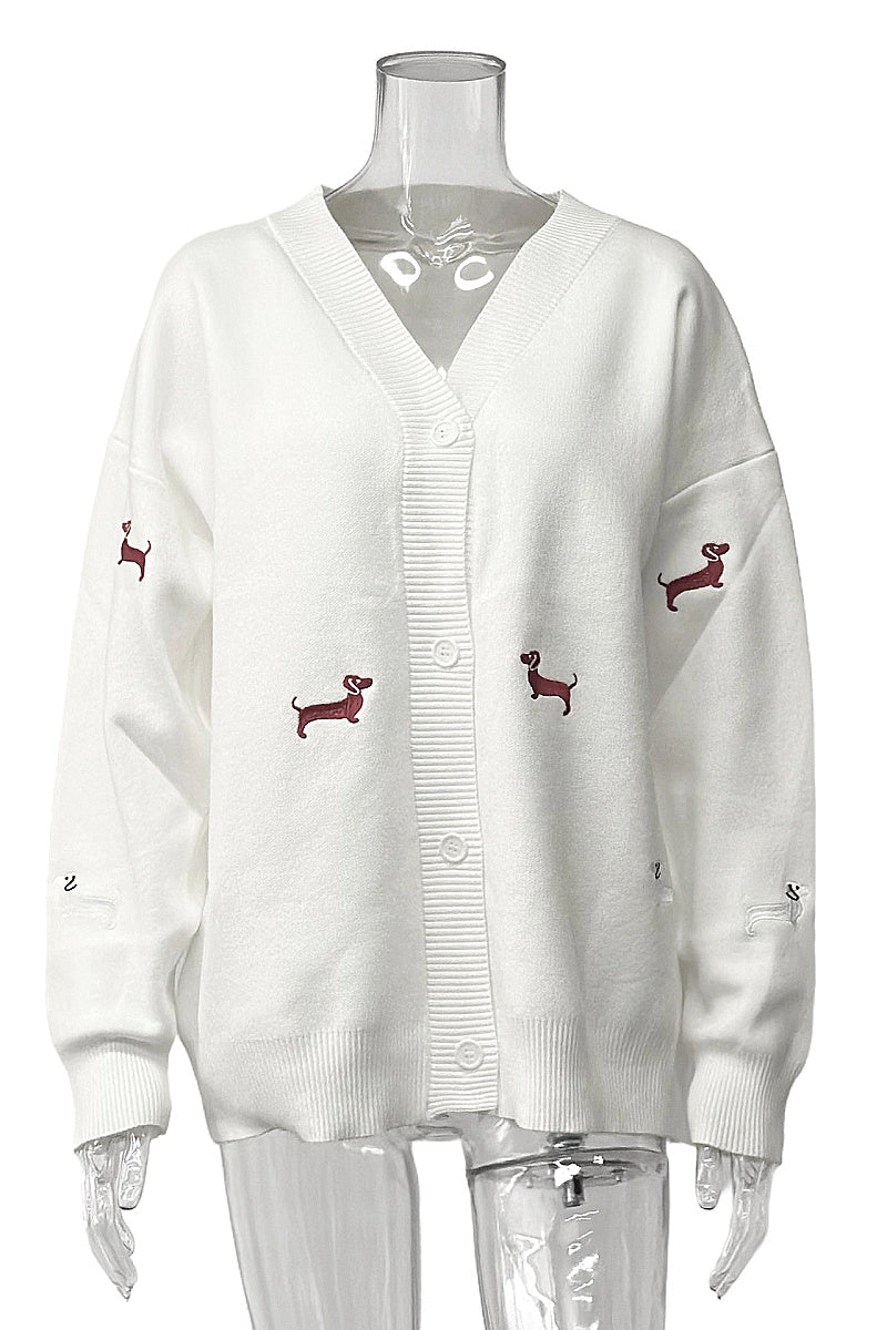 Korean Style Embroidered Dog Sweater Cardigan