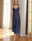 New Women's Satin Maxi Dress with Spaghetti Straps