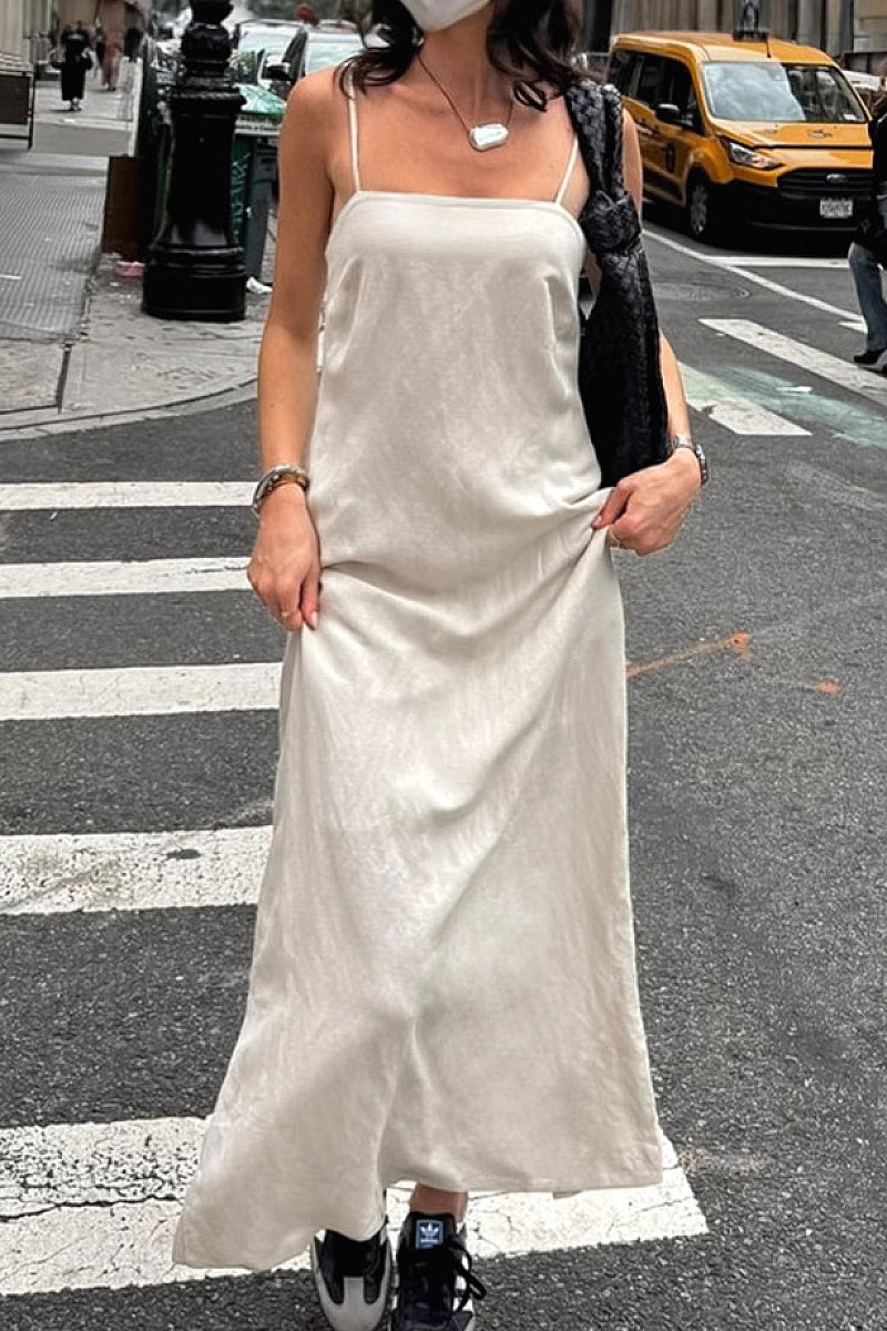 Chic Khaki Cotton Linen A-Line Dress