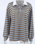 V-Neck Color Block Striped Long Sleeve T-Shirt