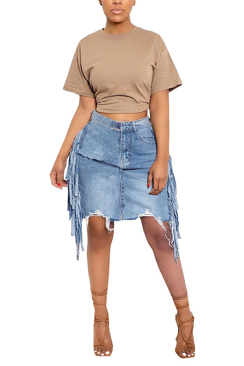 Fashionable Distressed Denim Skirt for Women