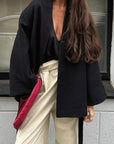 V-Neck Tie Waist Long Sleeve Jacket