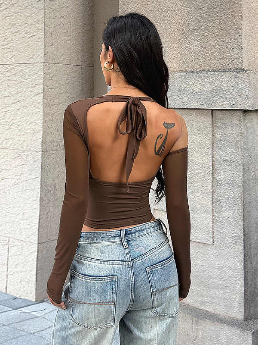 Chic Knotted Off-Shoulder Long Sleeve Top