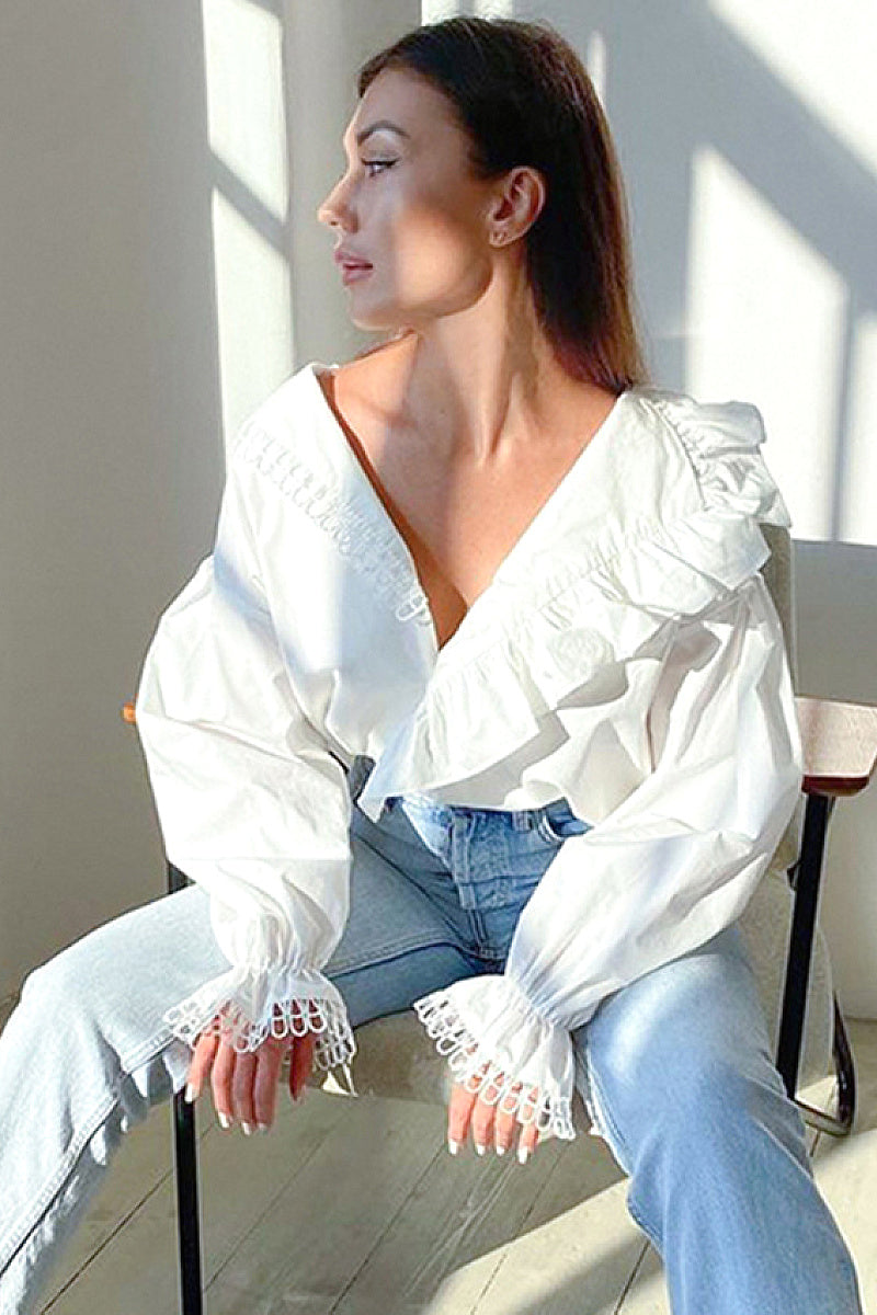 Autumn Women's Fashion V-Neck Long Sleeve Shirt