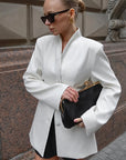 Stylish White Stand Collar Waistcoat for Women