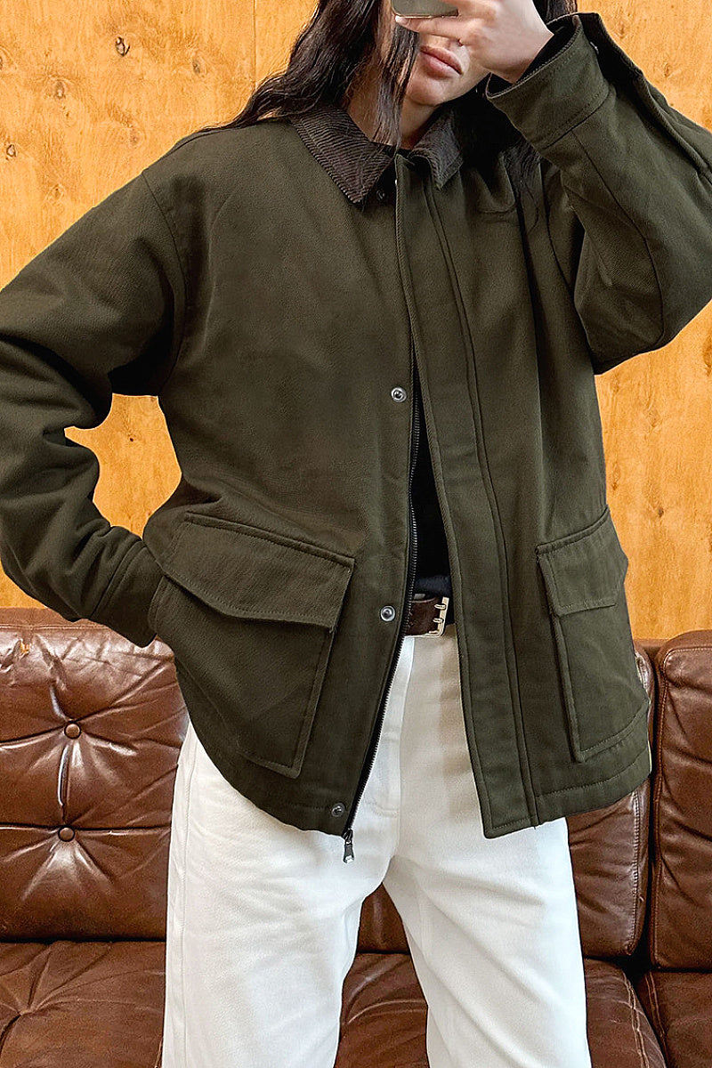 Autumn Winter Color Block Jacket with Pockets