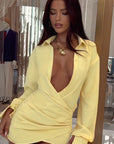 Sexy Deep V Neck Pleated Bodycon Dress