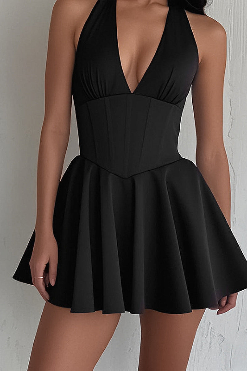 Stylish V-Neck Backless Mini Dress