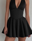 Stylish V-Neck Backless Mini Dress