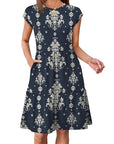 Fashionable Printed Dress with Cap Sleeves