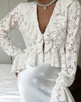 Stylish Lace V-Neck Long Sleeve Cardigan